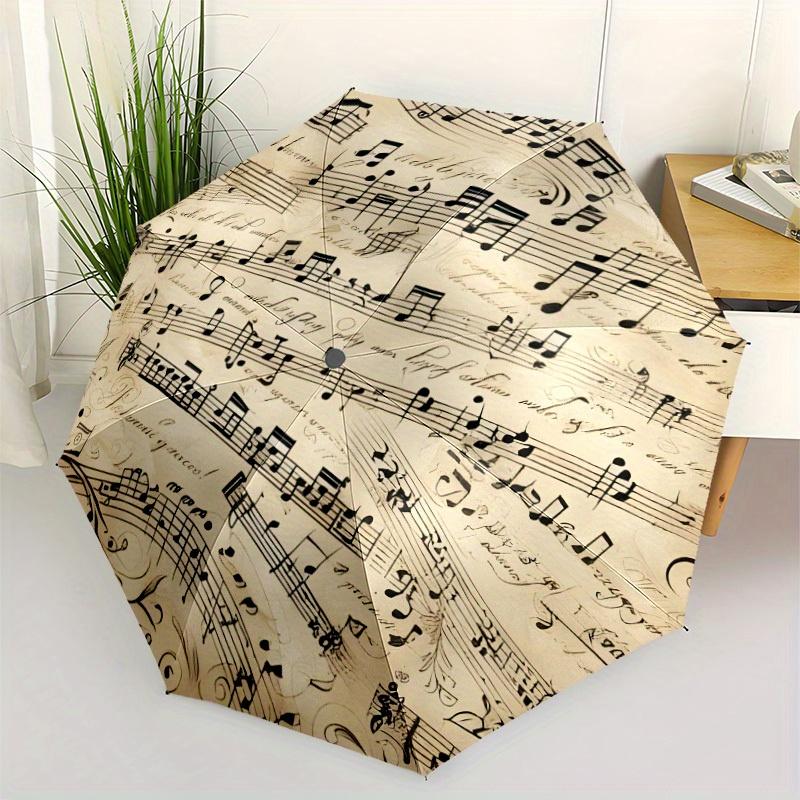 

8-Rib Music Note Folding Umbrella | Automatic Opening, Durable Pongee Cloth, Ideal for Outdoor and for family Travel in All Se (as the picture,Iron&8K)