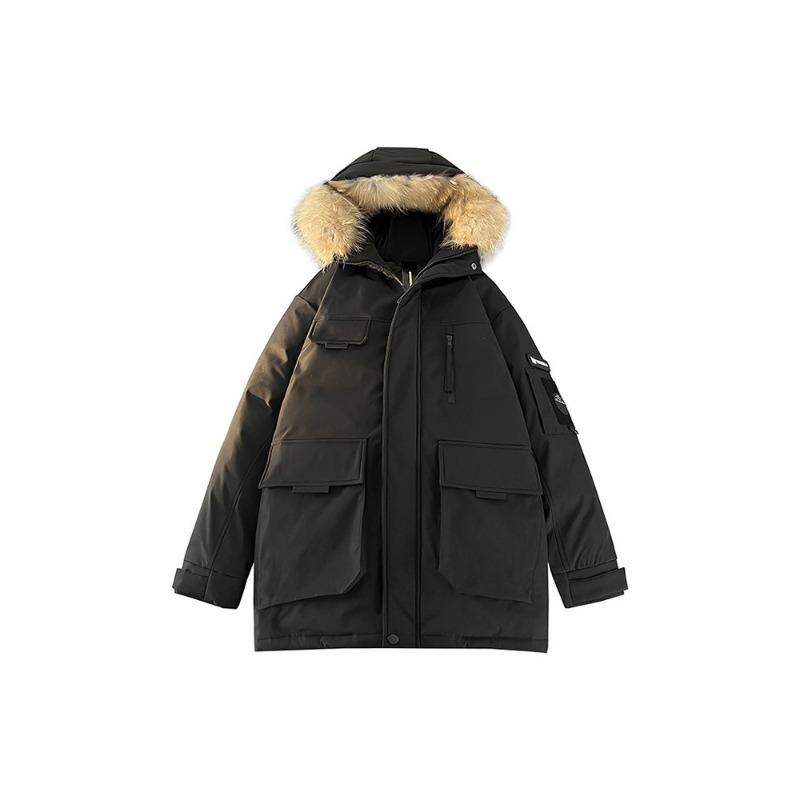 

Модный осенне-зимний теплый стиль, преодолевающий простой большой меховой воротник, свободная утепленная куртка средней длины на белом утином пуху для мужчин и женщин 3XL