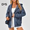 Herbst Winter Damen Kapuzenpullover Mantel Kordelzug Kapuze Reißverschluss Lange Ärmel Einfarbig Taschen Verdickte Sportjacke Locker Alltagskleidung Schulmantel