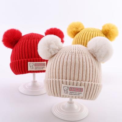 Solid Color Baby Knitted Hat Ball Soft Winter Hat 0-3 Year Children Warm Cap Boys Girls