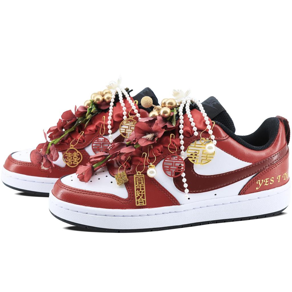 Nike Court Borough Slip Resistant Abrasion Resistant Low Top Skateboard Shoes GS Wedding Red BQ5448-115(Team349-S-BOX)