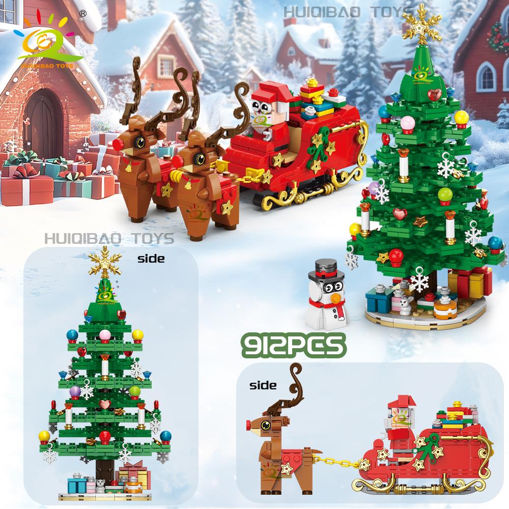 Christmas 24 Day Countdown Calendar Tree Santa Claus Train Model Building Block DIY Bricks Toys for Children Adult Gift