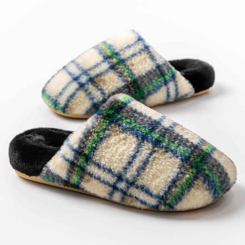 Retro plaid cotton slippers autumn and winter 2025 new indoor home home thick bottom plush warm