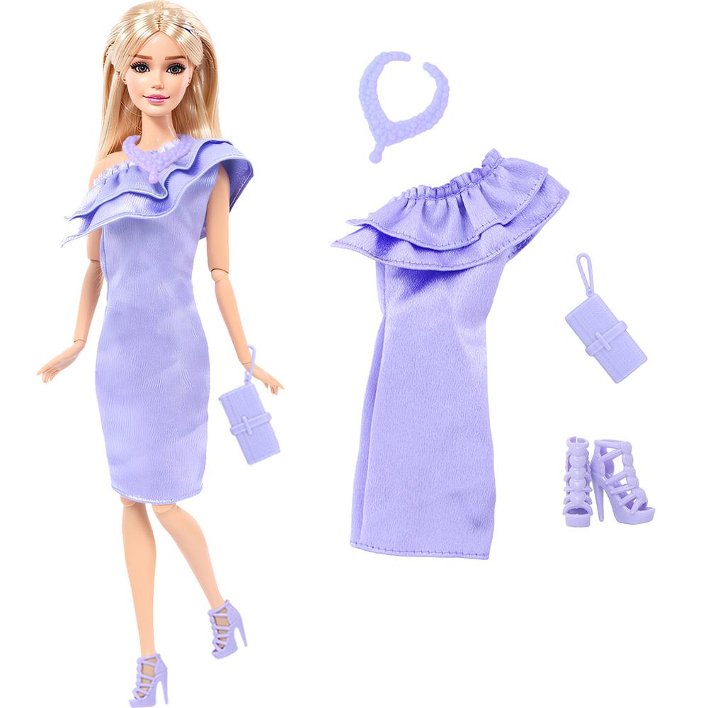 4 Pcs/Set Fashion Doll Clothes for 30cm Doll 30 Cm Girl Doll Shiny Dress Outfit + Accessories Shoes Handbag Kids Toy Gift