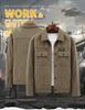 Men's Corduroy Striped Workwear Jacket with Pockets, Retro Lapel, Long-Sleeve.