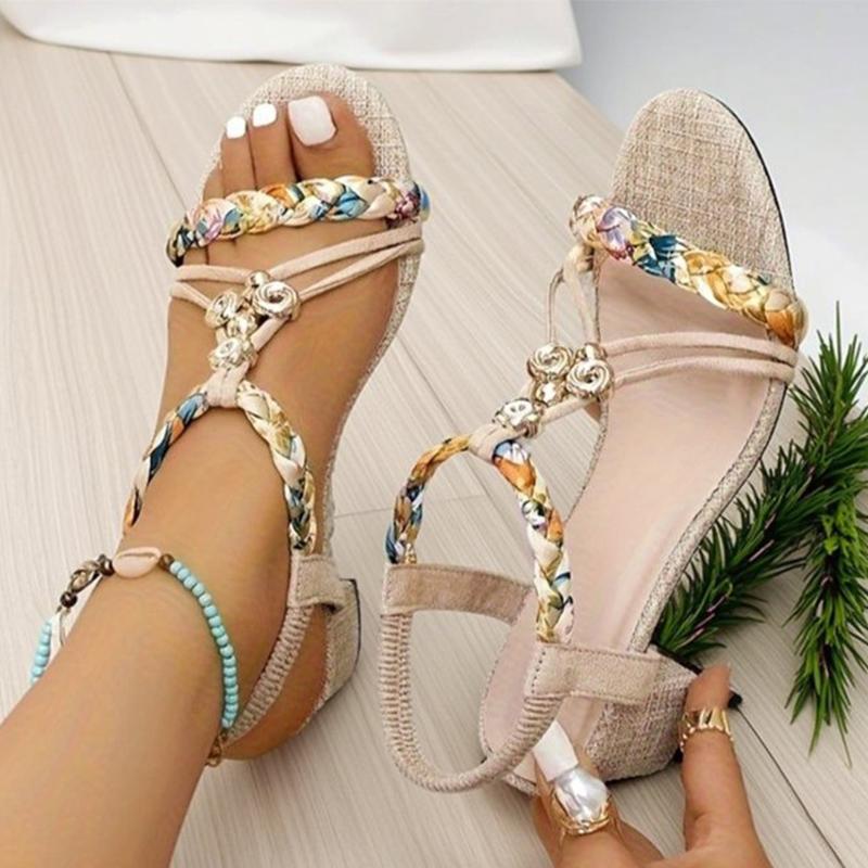 Fashion Summer Bohemian Beach Open Toes Sandals for Women Casual Patchwork Square Heel Roman Sandles Woman Plus Size Women Sandals