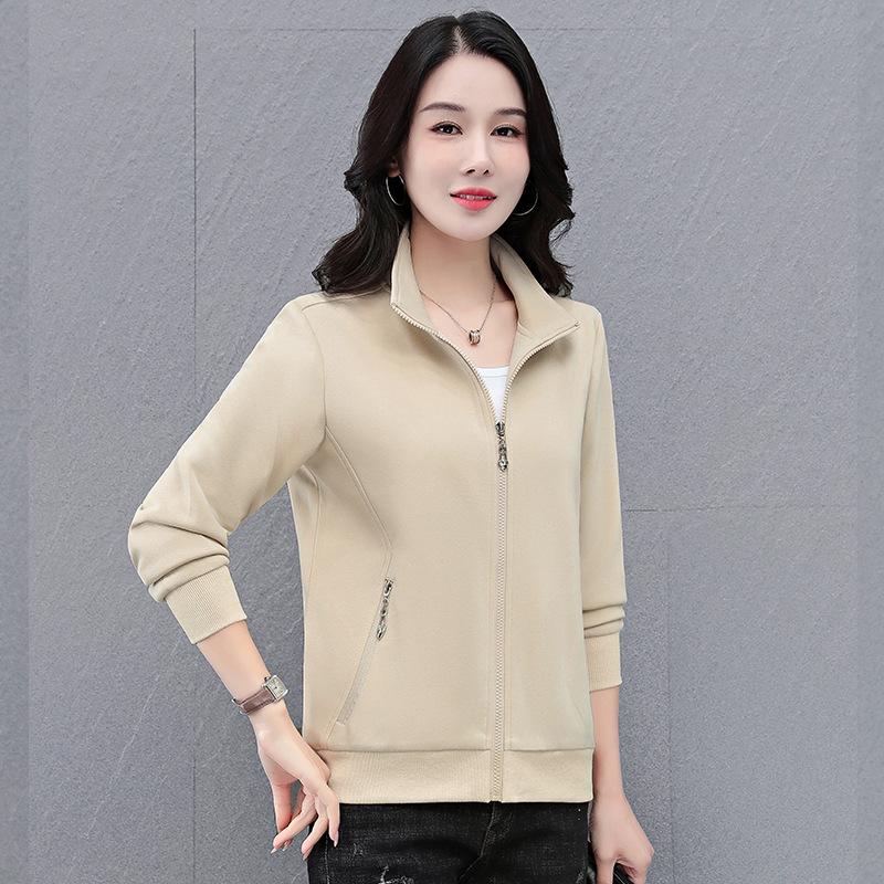 Women's Short Jacket Stand Collar Zip Up Cardigan Long Sleeve Casual Plus Size Outerwear For Spring Autumn