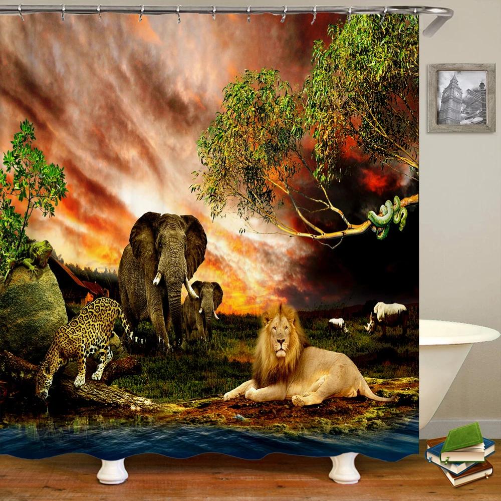 Animals Pattern Bath Curtain Waterproof Shower Curtains Polyester Wolf Lion Bath Screen Print Curtain for Bathroom Home Decor