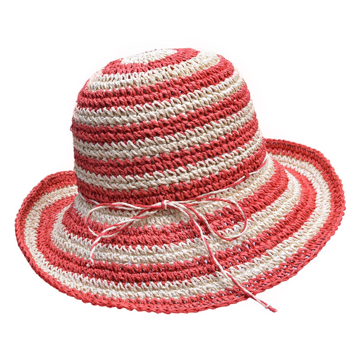 Lawliet Women s Two-Tone Stripe Paper Crocheted Sun Hat Bucket Style Crusher Cloche Sun Hat A415 красный