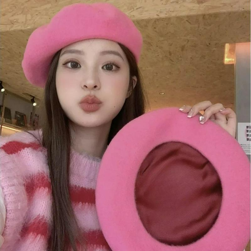 Winter Autumn Wool Thick Berets Artist French Retro Plain Multi-color Women Painter Hat Girls Female Warm Walking Outdoors Caps