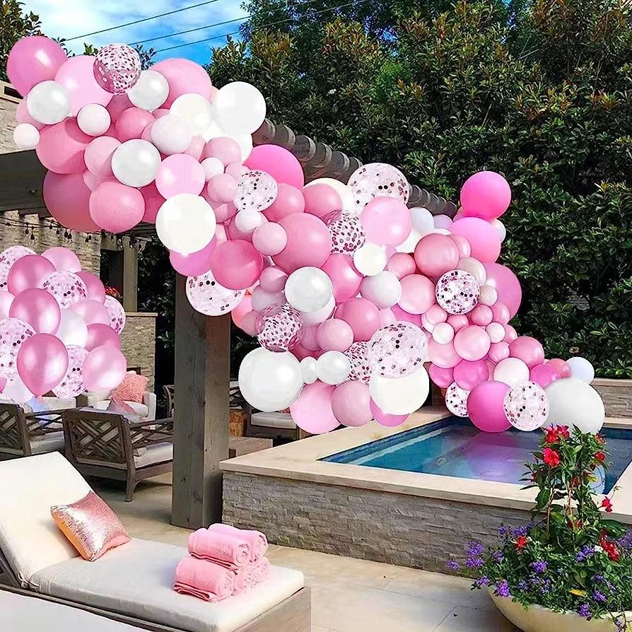 Girl Vintage Rose Pink Balloon Chain Arch Set Birthday Party Wedding Decoration Package
