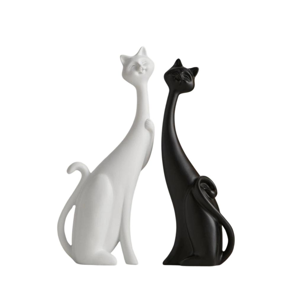 Resin Cat Figurine Set Two Sitting Cats Decorative Sculpture Home Office Tabletop Ornament Modern Art Style Design