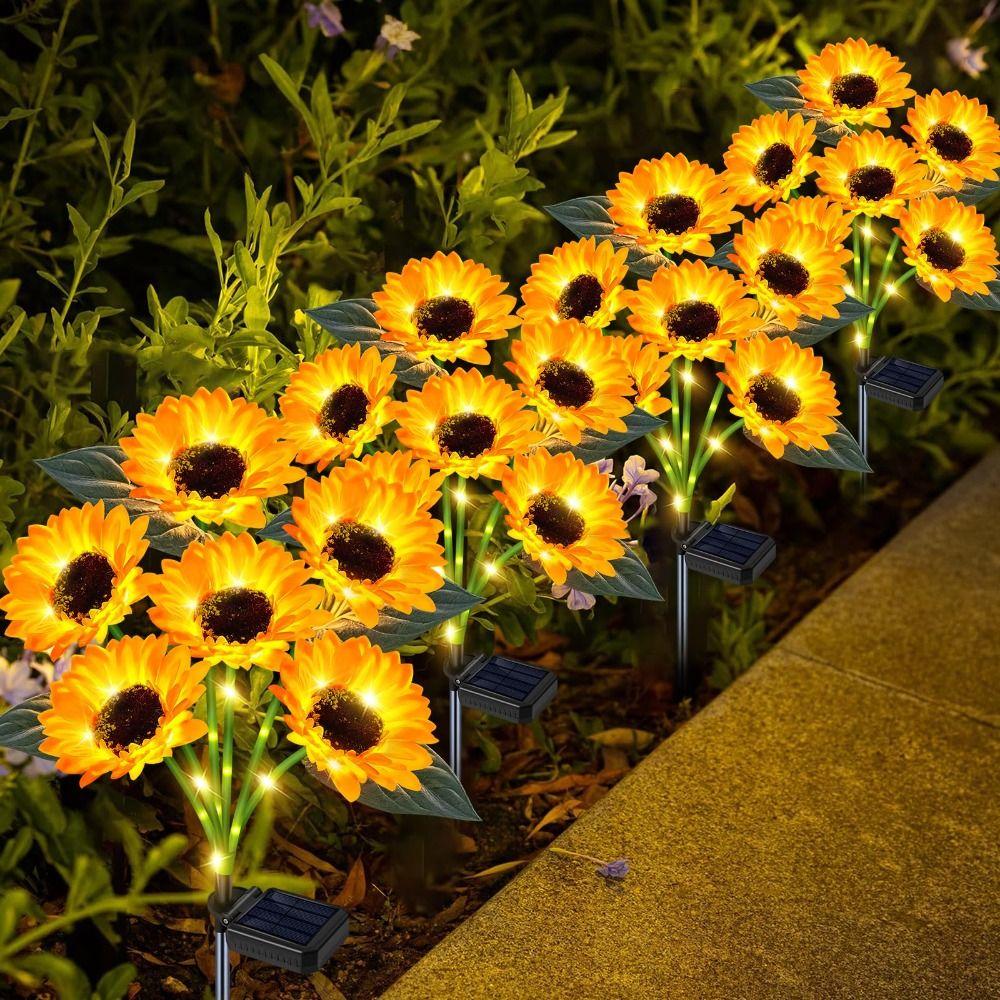 Yellow Flower Solar Sunflower Lawn Lamp 3/6 Heads Ground Mounted Light  Yard Decoration
