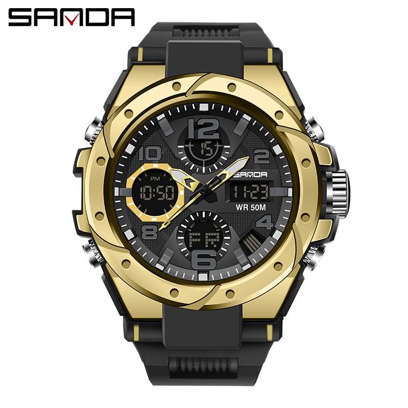 Sanda Men's Multifunctional Dual Display Waterproof Sports Watch with Luminous & Alarm Features