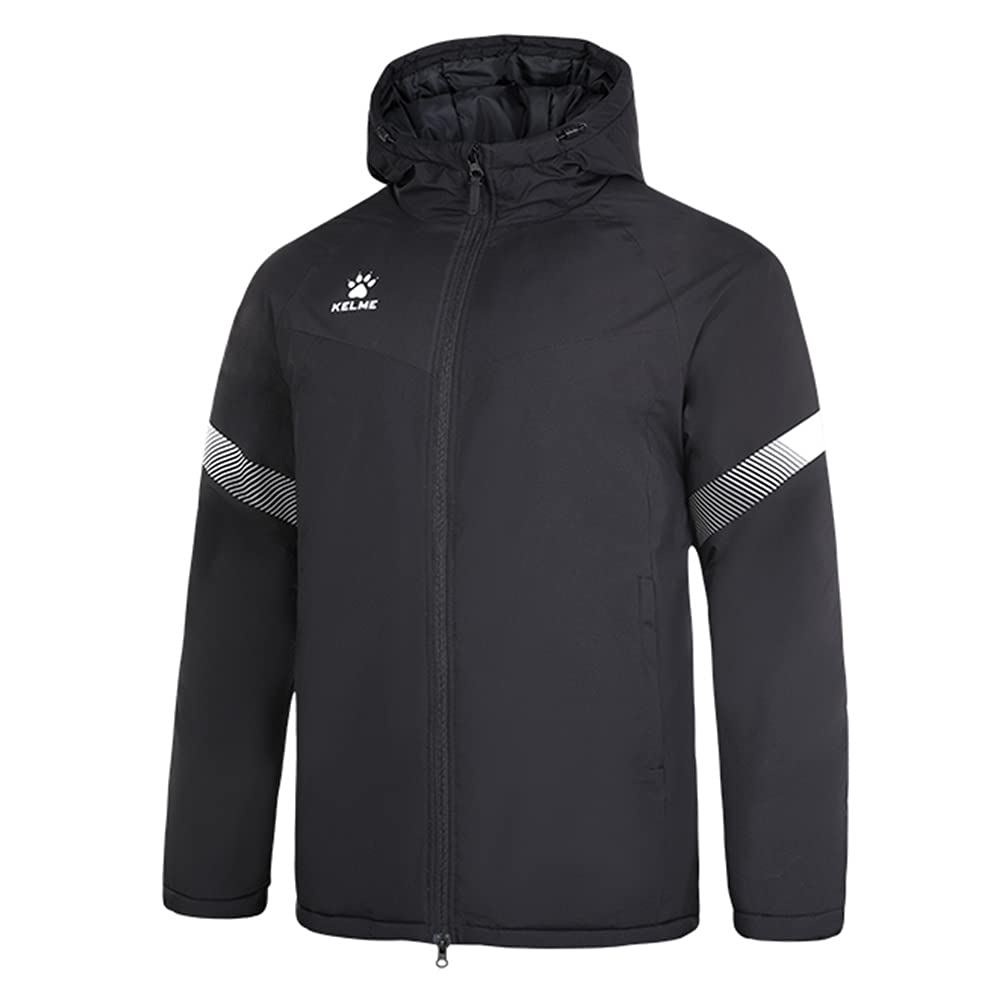 Kelme Men's Padded Down Jacket, Thick Down Coat, Hooded, Short, Water-Repellent (Black, Size S)