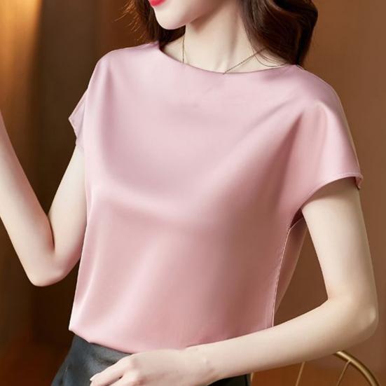 T-shirt Round Neck Smooth Polyester Women Bottoming Tops for Work