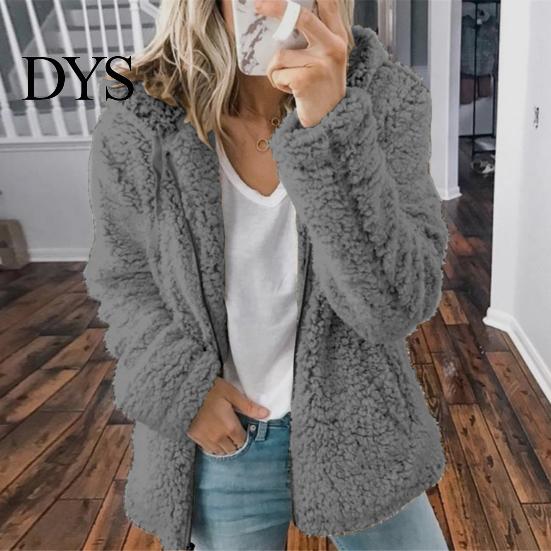 Women Cozy Zip-up Coat Winter Sherpa Fleece Short Jacket Hooded Zipper Cardigan Lightweight Zippered Warm Casual Solid Plush Windproof for Fall