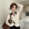 Contrasting Color POLO Neck Long-sleeved Knitted Sweater Women's Winter Slim-fit Casual Shirt with Niche Inside