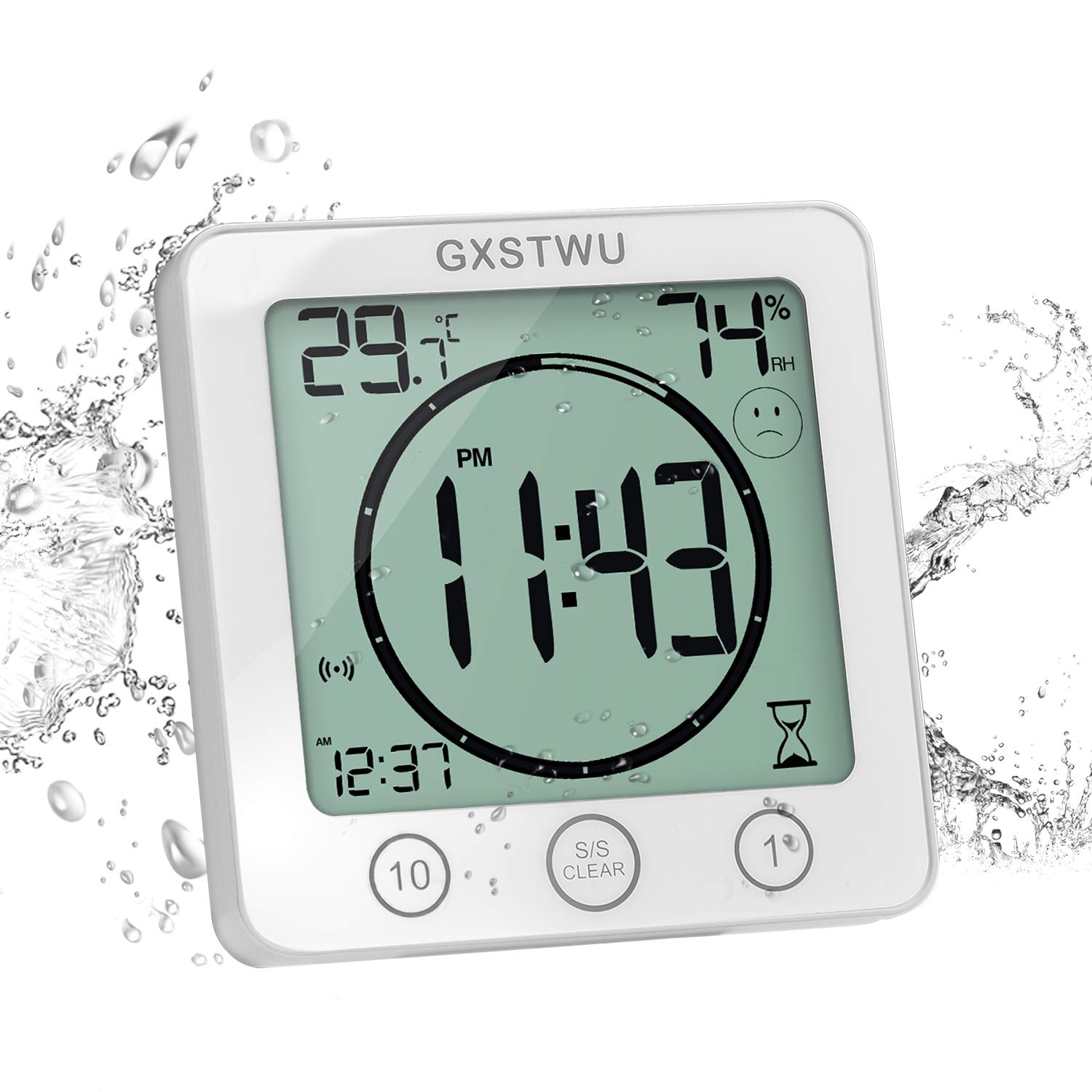 

Waterproof Digital Clock with Timer, Thermometer and Hygrometer, Half-Body Bath Clock, Bath Clock with Heatstroke Prevention Function, Wall-Mounted or