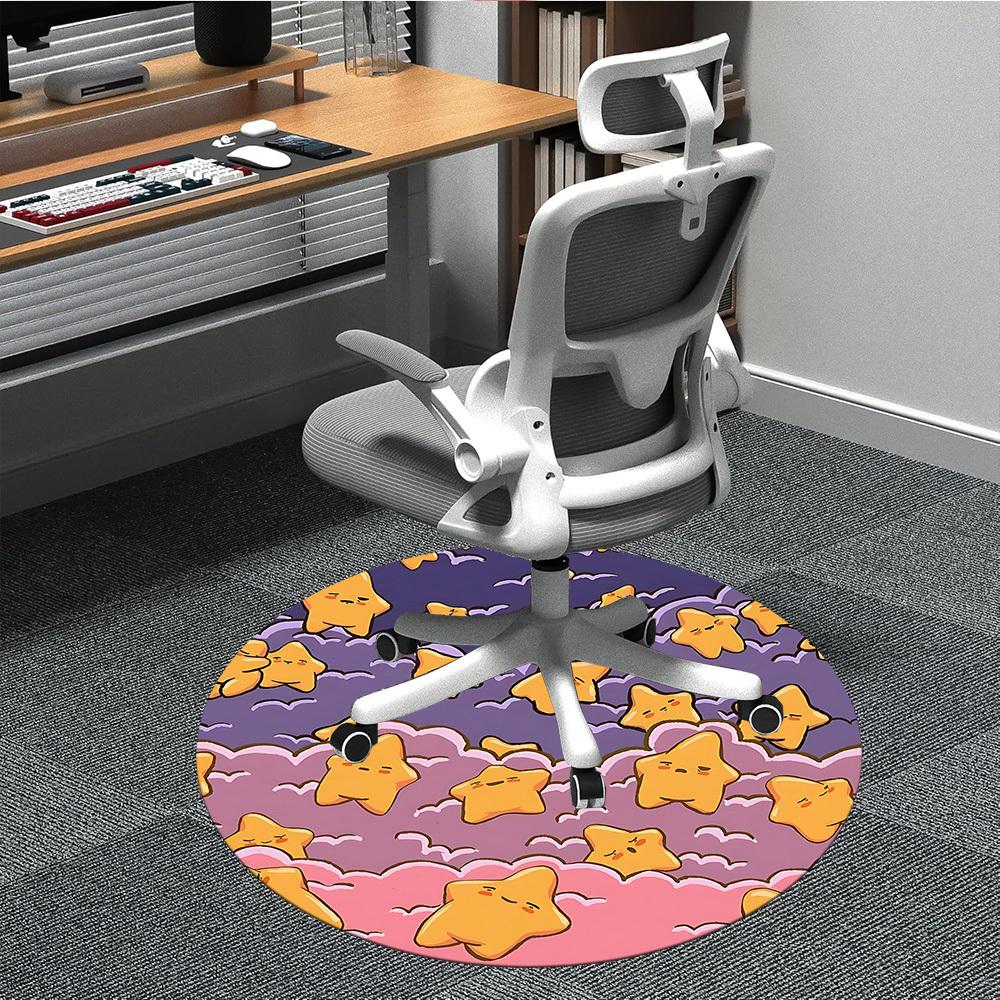 1pc Stars Clouds Office Round Area Rug, Indoor Mat Suitable For Office, Under Office Chairs Bedroom Living Room Home Decor, Room Deco