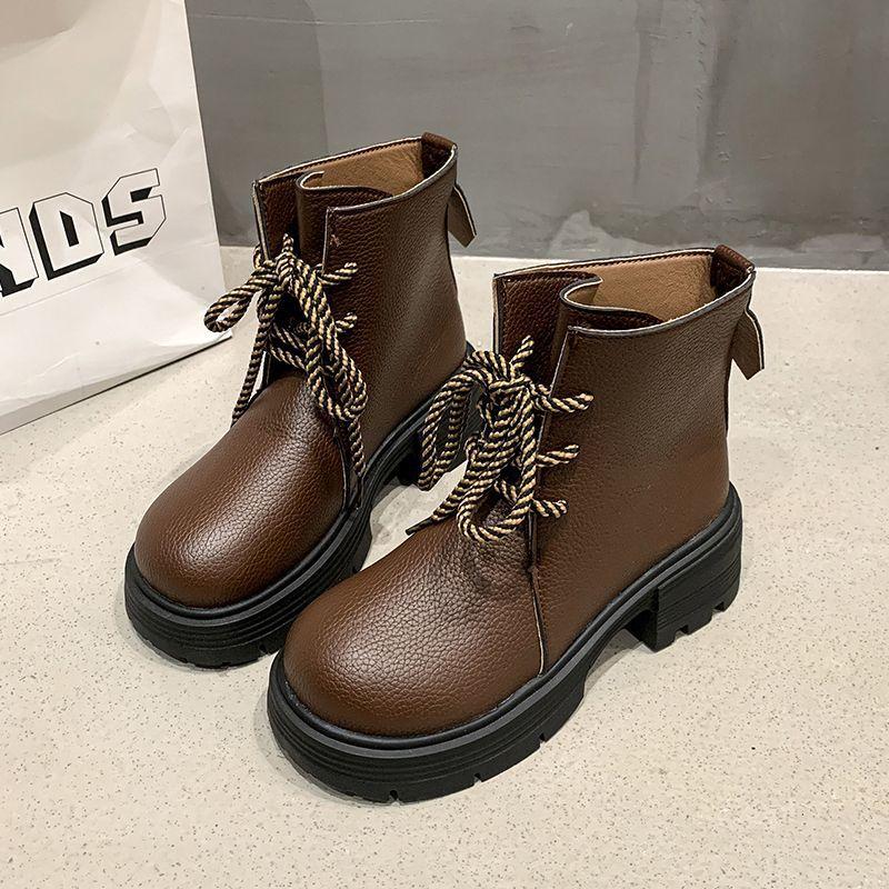 Fashion British Style Small Man Heightening Platform Short Boots Women's 2025 Spring and Autumn New Retro Versatile Martin Boots Women