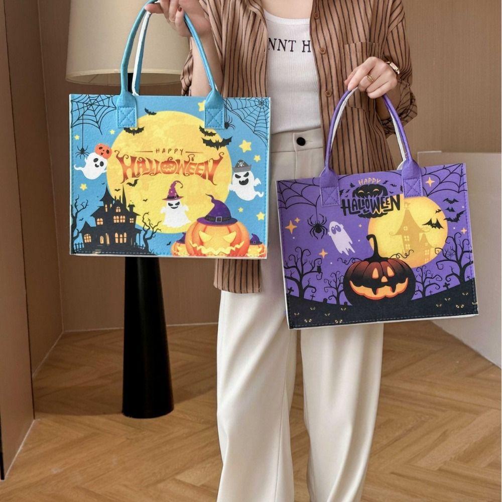 Large Capacity Trick or Treat Bag Fabric Pumpkin Storage Bag Halloween Felt Handbag  Female