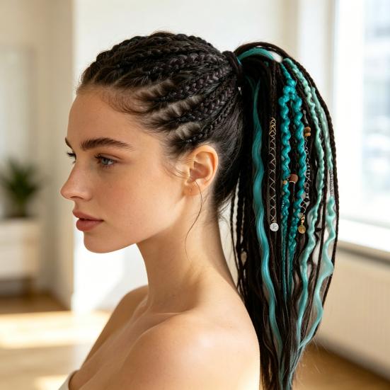Yousheng Boho Braided Ponytail Extension with Hair Tie Hand-Braided Dreadlock Hair Extensions Long Braids Dreadlocks Wig for Women