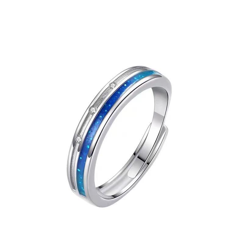 Starry Sky Couple Rings Set Sterling Adjustable Geometric Design Romantic Gift Her Him