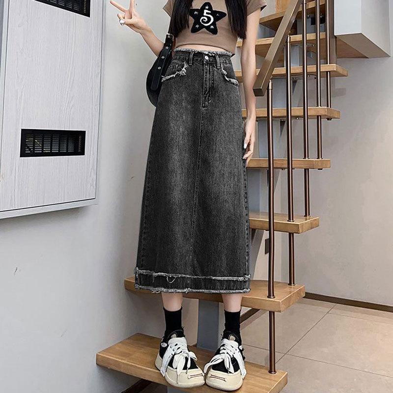 Women's Retro High-Waist Denim Skirt - Summer A-Line, Hip-Hugging, Meat-Covering Design