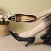 Pointed head shallow mouth high heels suede temperament elegant 2025 early spring new metal buckle professional work single shoes women