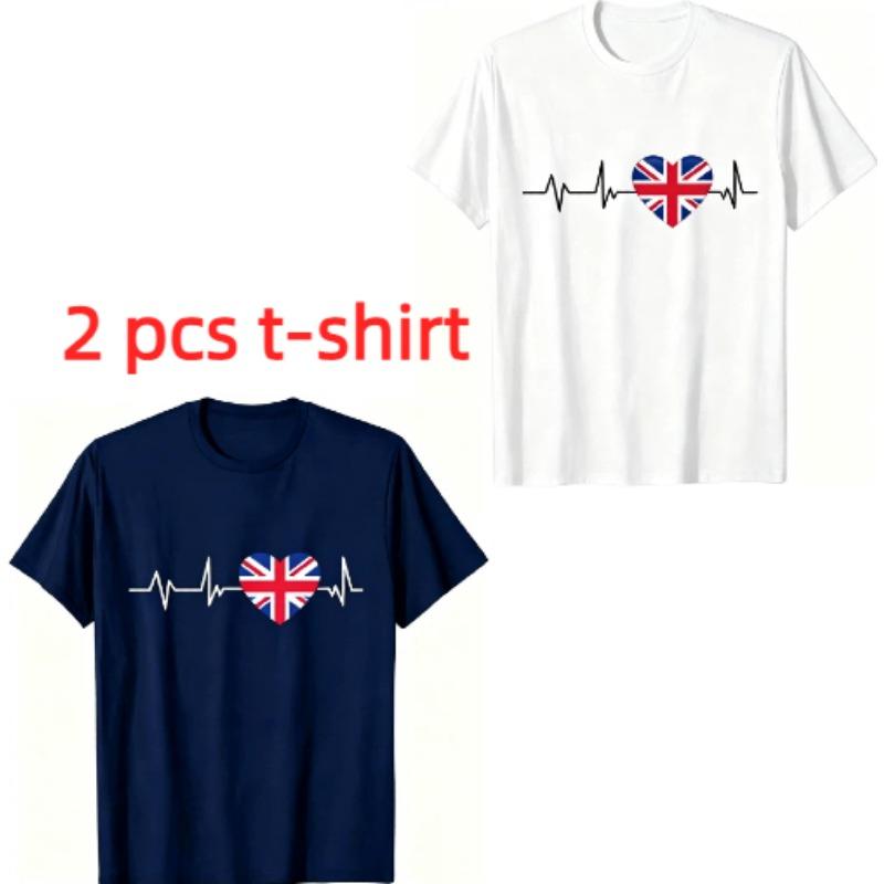 Fun I Love England Pattern Print Men's T-shirt Summer Men's and Women's Casual Fashion Tops Men's Short Sleeve T-shirt Oversize Clothing