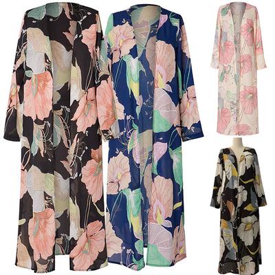 Beach Loose Cardigan,Women Floral Print Shawl Kimono Top Cover Blouse