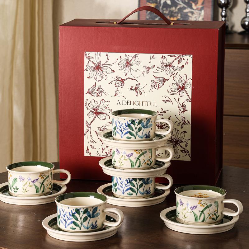 Finnish Medieval Coffee Cup And Saucer Gift Box Set, Gift High-Value Ceramic Mug Hand-Painted Retro Festival