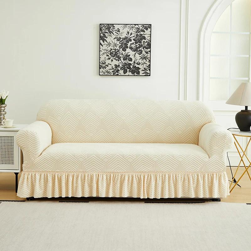 1 PC Jacquard Sofa Cover with Skirt Splash can be easily removed Couch Cover Protector of Bench with Armrest