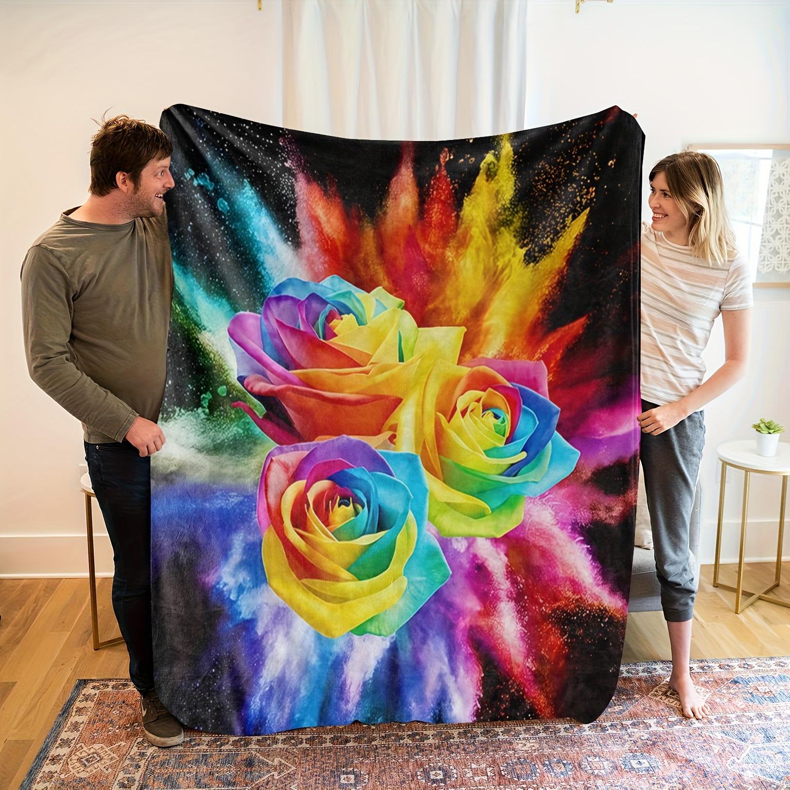 

Comfortable Rainbow Rose Pattern Fleece Blanket Soft High-Definition Digital Print All-Season Soft, Breathable Polyester 75x90cm