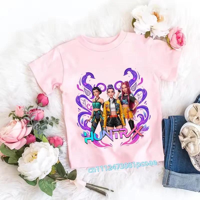 2026 Children's K-pop Demon Hunters T-shirt, a Clothing Item Featuring Anime Cartoon Patterns, a Girls' Casual Top, Gift Options