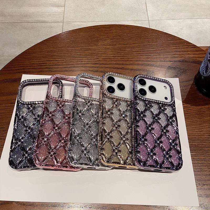 Luxury Glitter Diamond Gold Electroplated Case for IPhone 16 17 Air 12 13 14 15 Pro Max Camera Protection Cases Cover