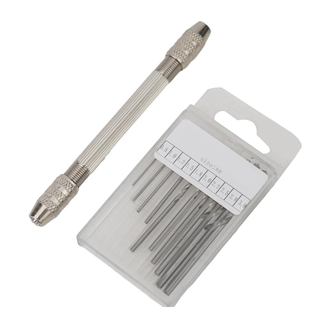 Hand Drill Double Chuck Head Handle Drill Bit Kit Wire Tool Fit 0.3-3.2mm Wire Jewelry Watch Repairing Hand Tool