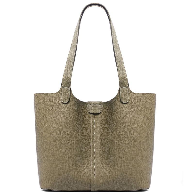 Leather Women's Bags, Shoulder Bags, New Two-layer Cowhide Bucket Bags, Handbags, Fashionable and Versatile Commuter Tote Bags