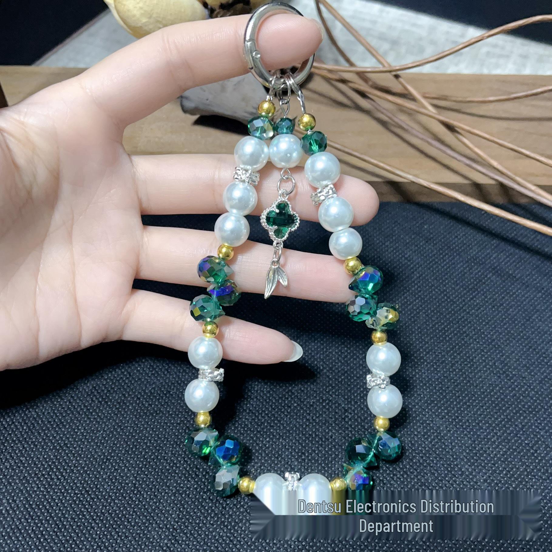 Luxury Beaded Four-Leaf Clover Phone Wrist Strap with Crystal Water Drop Ornament