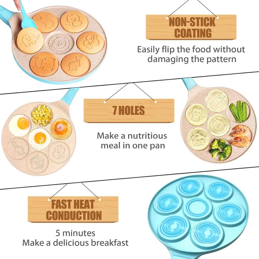Aparat de Waffle cu 7 Cupe Animale Dinozaur Clătite Clătite Tigaie Antiaderentă Plită de Mic Dejun Formă Tigaie pentru Copii Ou Omletă Crepe Tigaie de Prăjit