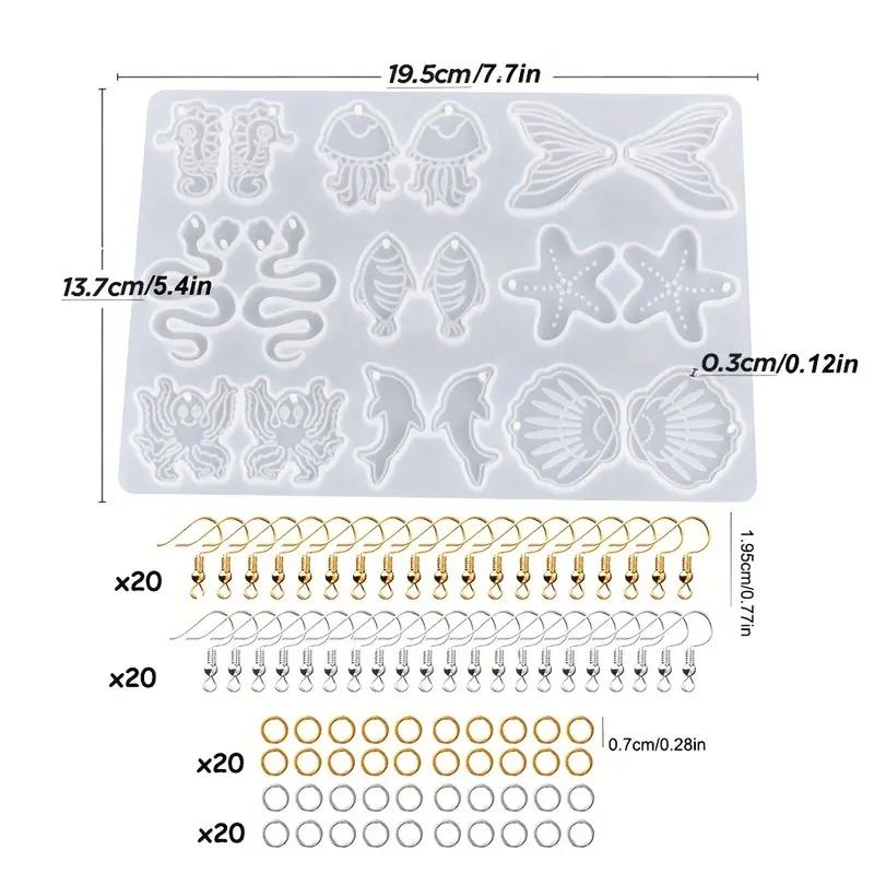 

1 упаковка молдов из смолы и силикона для серег серии «Океан» - 20 пар крючков для серег, 40 шт. соединительных колец золотистого и серебристого цветов