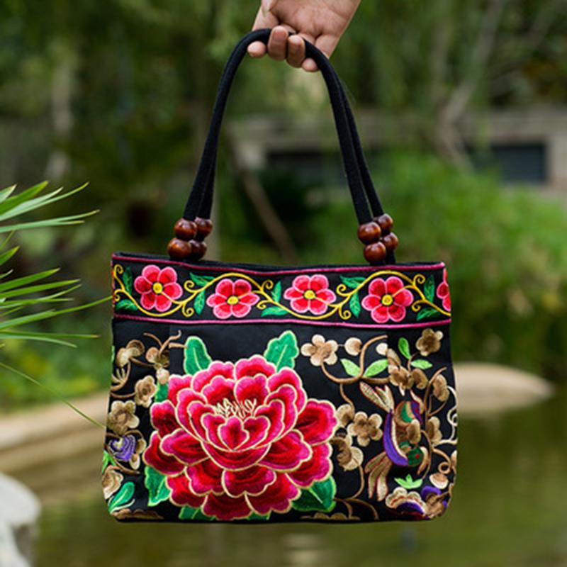 Fashion Embroidery Women Small Handbags National Floral Embroidered Lady Top-handle Bags Single-layer Beading Falp Carrier