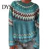 Comfortable Pullover Women Sweater Crew Neck Design Long Sleeve Patchwork Breathable Color Knitting Jumper Loose Fit Casual Knitwear Soft Knit Top
