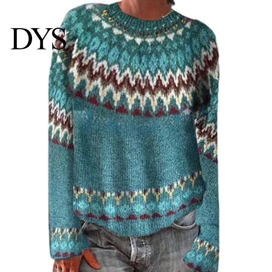 Comfortable Pullover Women Sweater Crew Neck Design Long Sleeve Patchwork Breathable Color Knitting Jumper Loose Fit Casual Knitwear Soft Knit Top