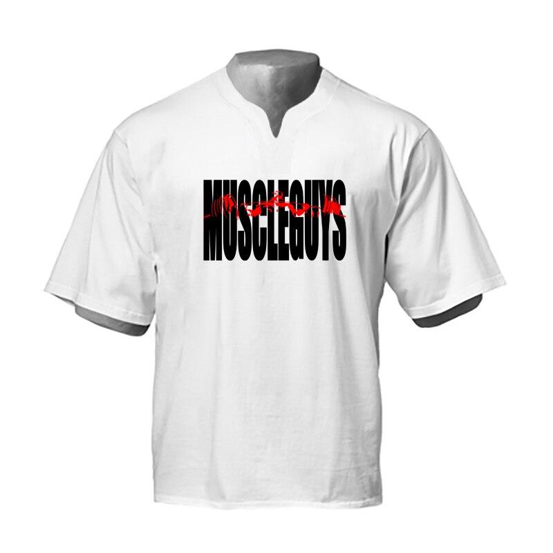

Muscleguys, летняя хлопковая повседневная футболка с короткими рукавами, новые поступления, простая мужская футболка с принтом, свободная одежда для фитнеса XXL белый