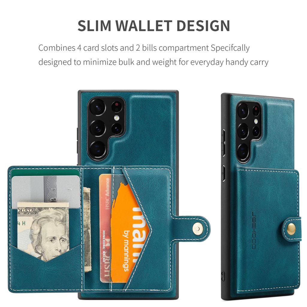 For Samsung Galaxy S22 Ultra 5G Case JEEHOOD J01 Retro Leather Phone Back Cover with Detachable Magnetic Card Holder