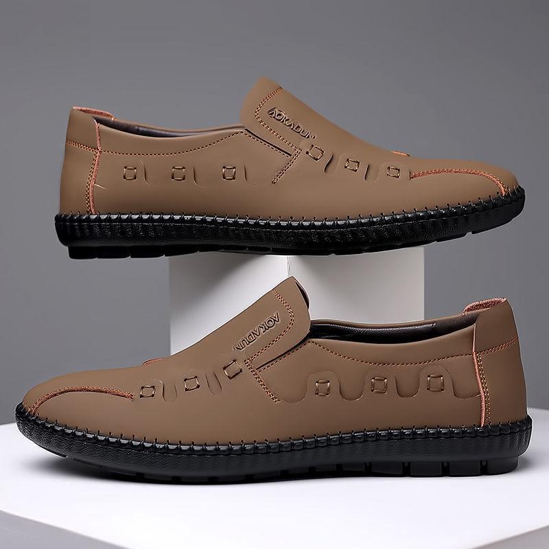 % Casual leather shoes soft sole soft surface driving lazy shoelace-free shoes