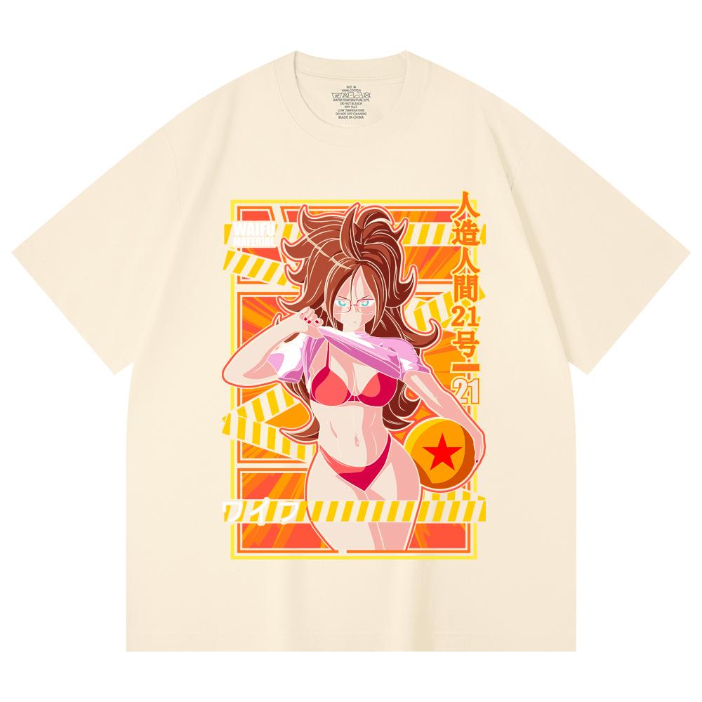 

230 г/м² 100% хлопок Dragon Ball V25 Андроид 21 Ваифу Принт Унисекс Тяжелая хлопковая футболка XS абрикосовый