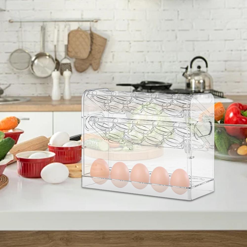 Egg Storage Holder Fridge Organizer Egg Holder 3-Tier Space-Saving Shelf For 30 Eggs Refrigerator Door Egg Organization For